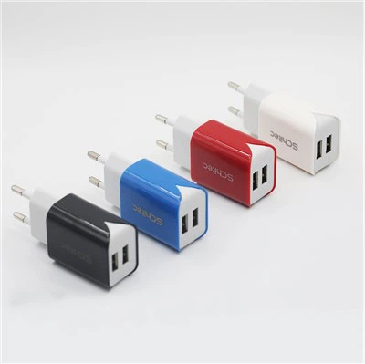 2 พอร์ต USB Eu Plug Wall Charger พร้อม Ce Fcc Rohs